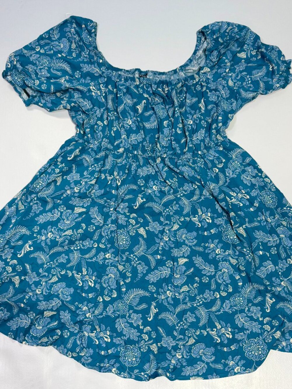 Torrid Teal Floral Puff Sleeve Babydoll mini dress Size 1